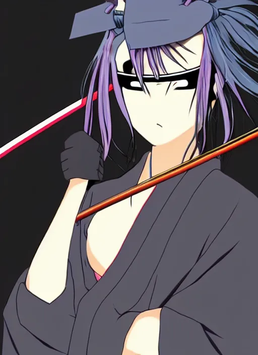 Image similar to anime beautiful samurai girl with blindfold, anime, samurai, anime style