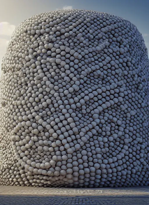 Image similar to highly detailed realistic architecture 3 d render of a futurisctic spiral stele monument made from balls standing in a city park, archdaily, made in unreal engine 4 octane render