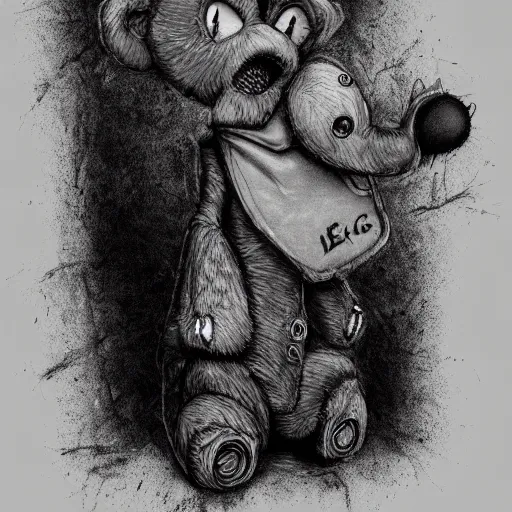 Image similar to michael karcz grunge drawing of a teddy bear . , in the style of corpse bride, loony toons style, horror themed, detailed, elegant, intricate, trending on artstation, 4k