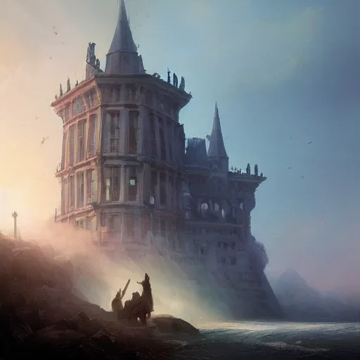 Prompt: a beautiful painting of a dark souls buildings by ivan aivazovsky and rhads and greg rutkowski and james gurney, in style of digital art, magic portal between two large pillars, mystic, energy beam, hyper detailed, sharp focus, soft light. octane render. ray tracing. trending on artstation