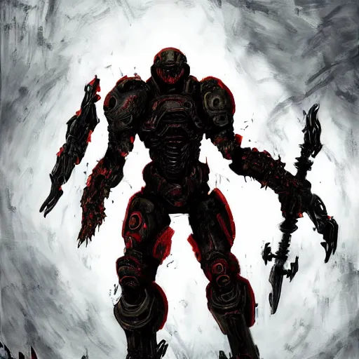 Image similar to doom slayer, painted by tsutomu nihei, painted by stanley lau