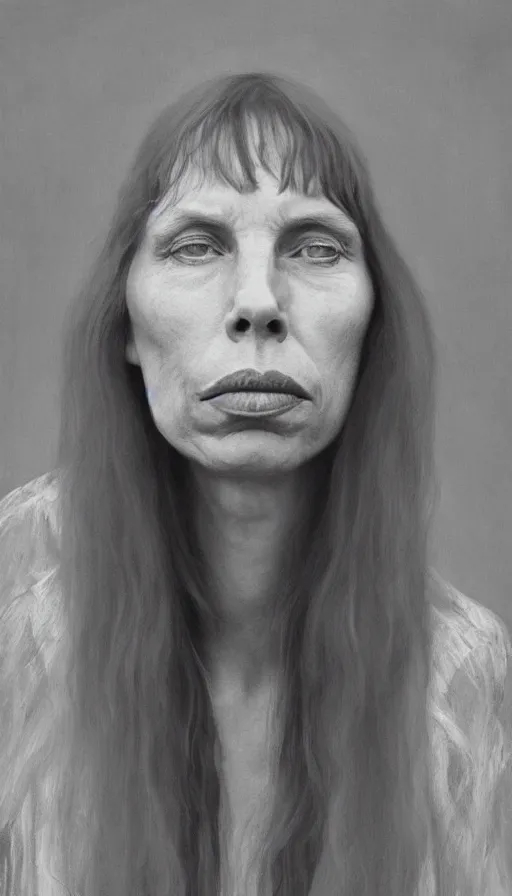 Image similar to cinematic portrait of young joni mitchell, intricate, elegant, by alyssa monks, highly detailed, symmetrical face, fine details, masterpiece, trending on artstation