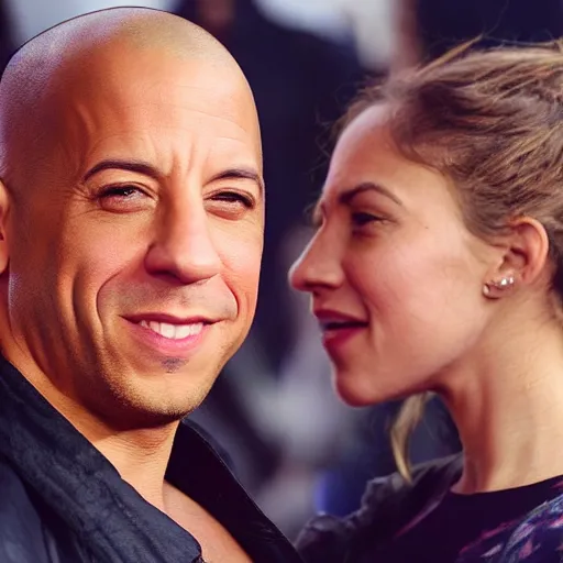 Image similar to closeup photo of vin diesel and his wife and 6 children, sunny day, village house, pastoral, happy, very high detail of faces, cinematic, art by jan urschel and neil blevins