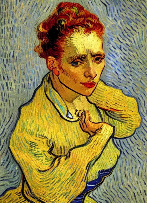 Image similar to !! portrait of the a parisian dancer!! by van gogh, detailed face, symmetrical painting, beautiful expressionist oil painting masterpiece, 8 k resolution, smooth, sharp focus, pastel color palette, trending on artstation