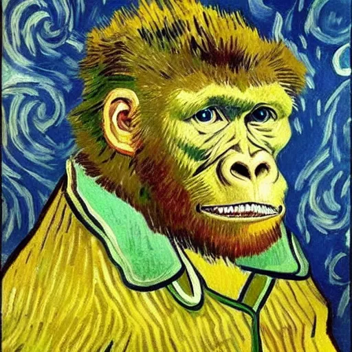 Prompt: van gogh painting of an extremely muscular gorilla