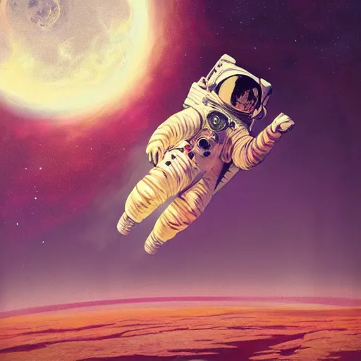 Image similar to a painting of an astronaut floating in space, poster art by mike winkelmann, behance contest winner, space art, sci - fi, poster art, 2 d game art