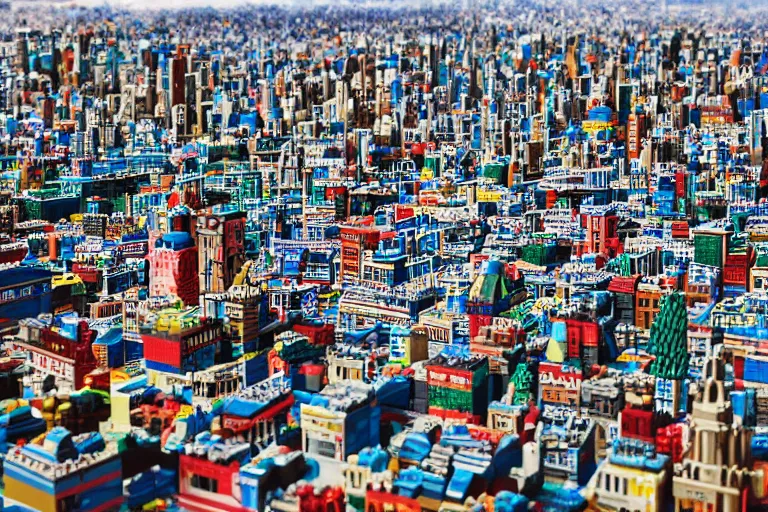 Image similar to a monolithic city made of lego bricks