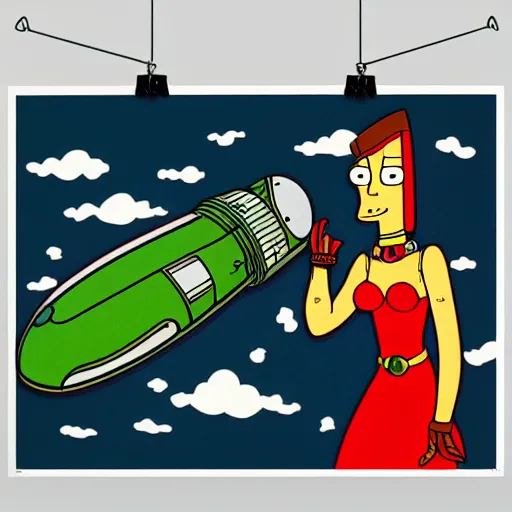 Image similar to bauhaus print poster of the futurama spaceship, planet express, old bessie