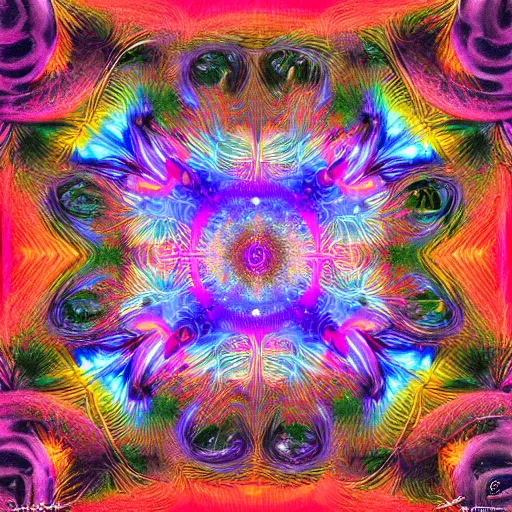 Image similar to highly detailed fractals, dmt vision, psychedelic painting