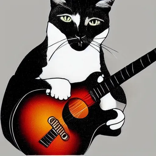 Prompt: cat combined with a guitar