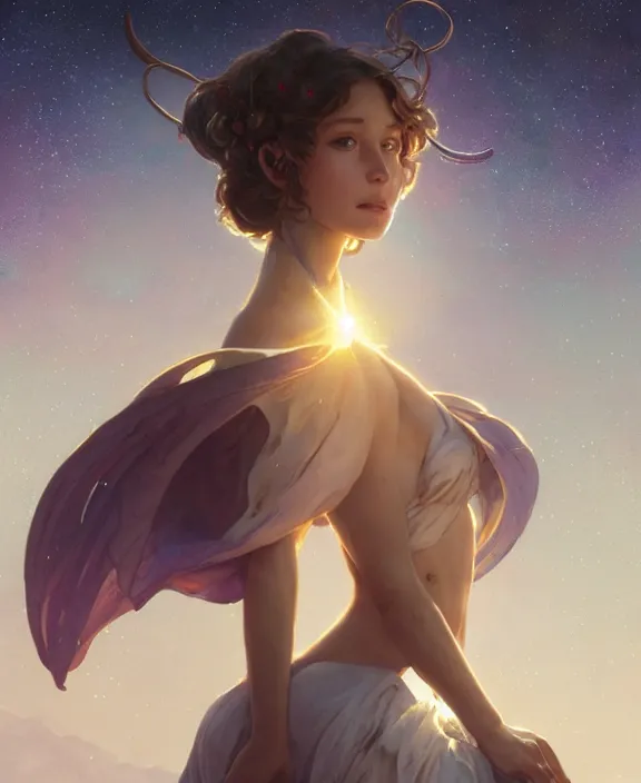 Image similar to simplicity, portrait of a adorable childlike alien insect, milky way environment, ultra realistic, concept art, intricate details, cheerful, highly detailed, photorealistic, octane render, 8 k, unreal engine. art by artgerm and greg rutkowski and alphonse mucha