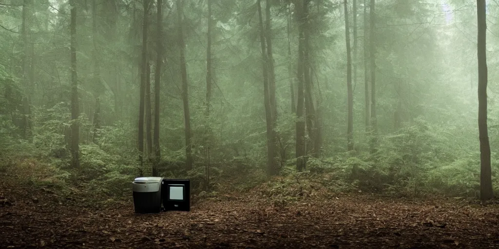 Image similar to washing machine in a forest shot by david fincher