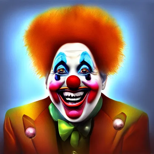 Image similar to portrait of a surprised clown, concept art, digital art, highly detailed