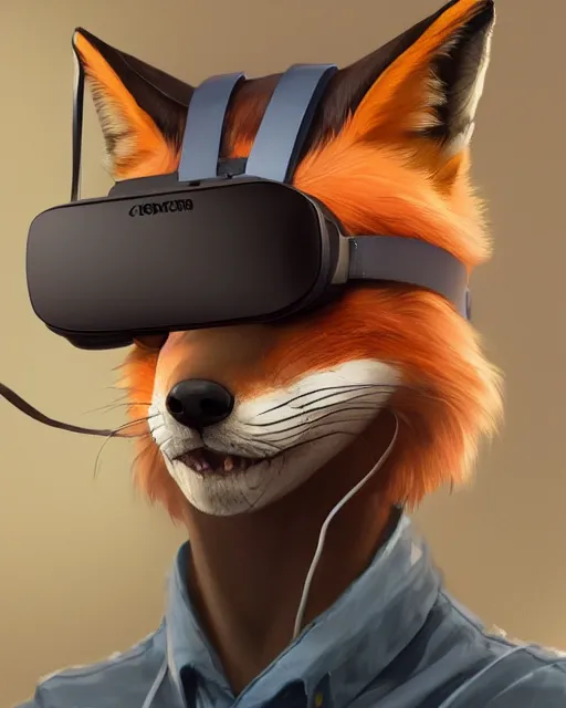 Prompt: a fox wearing a VR headset on its head By Makoto Shinkai, Stanley Artgerm Lau, WLOP, Rossdraws, James Jean, Andrei Riabovitchev, Marc Simonetti, krenz cushart, Sakimichan, trending on ArtStation, digital art.