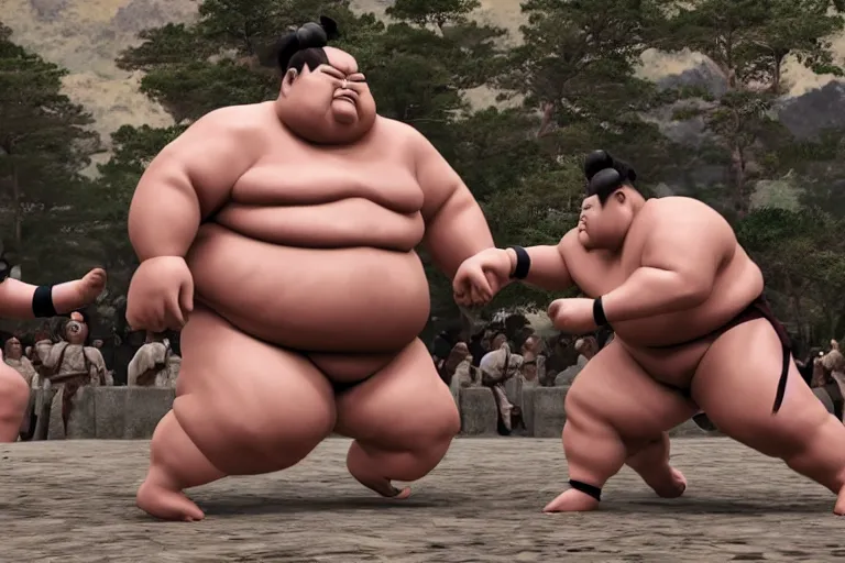 Prompt: sumo wrestler oni facing a ancient japanese army, unreal engine