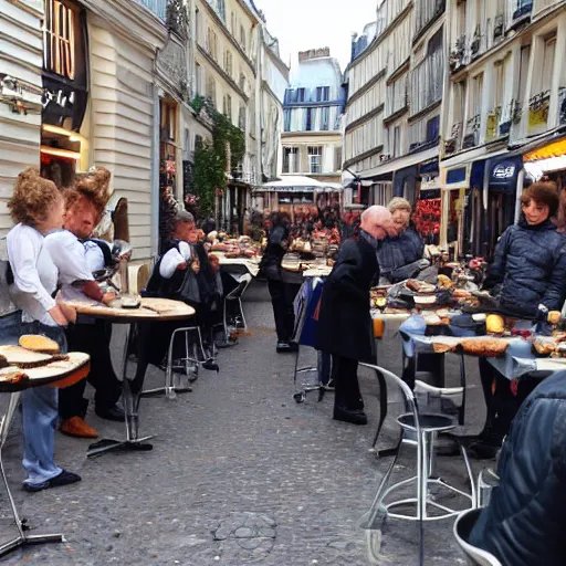 Image similar to dutch chefs impressing the French people with superior pancakes in a street in Paris