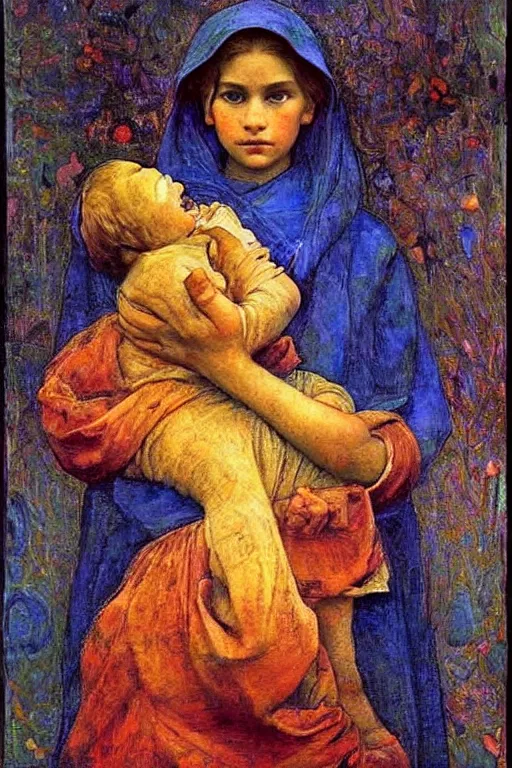 Image similar to the starry child, by Annie Swynnerton and Nicholas Roerich, elaborately costumed, rich color, dramatic cinematic lighting, smooth, sharp focus, extremely detailed