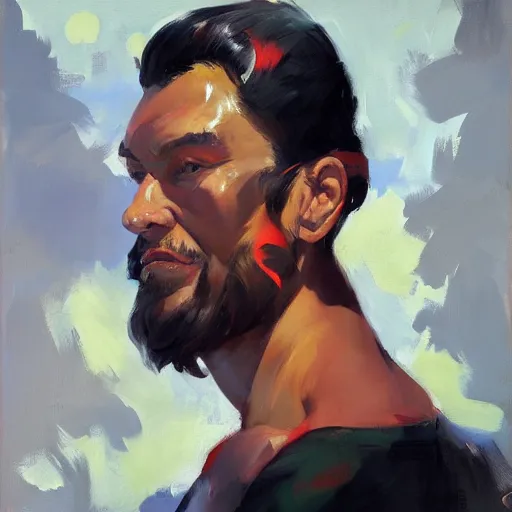 Prompt: greg manchess portrait painting of aku, medium shot, asymmetrical, profile picture, organic painting, sunny day, matte painting, bold shapes, hard edges, street art, trending on artstation, by huang guangjian and gil elvgren and sachin teng