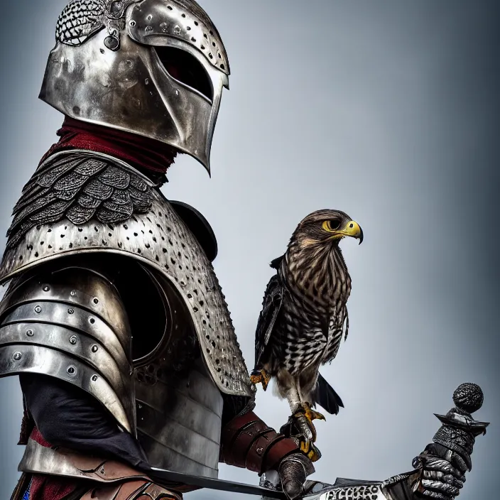 Image similar to full length photo of a warrior with falcon armour, highly detailed, 4 k, hdr, smooth, sharp focus, high resolution, award - winning photo