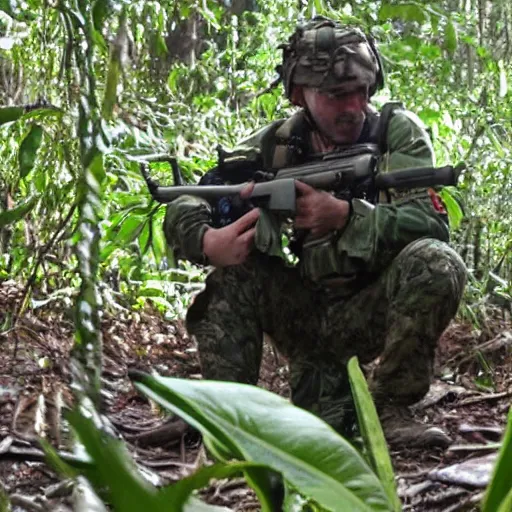 Image similar to Green Beret in the jungle at a campfire