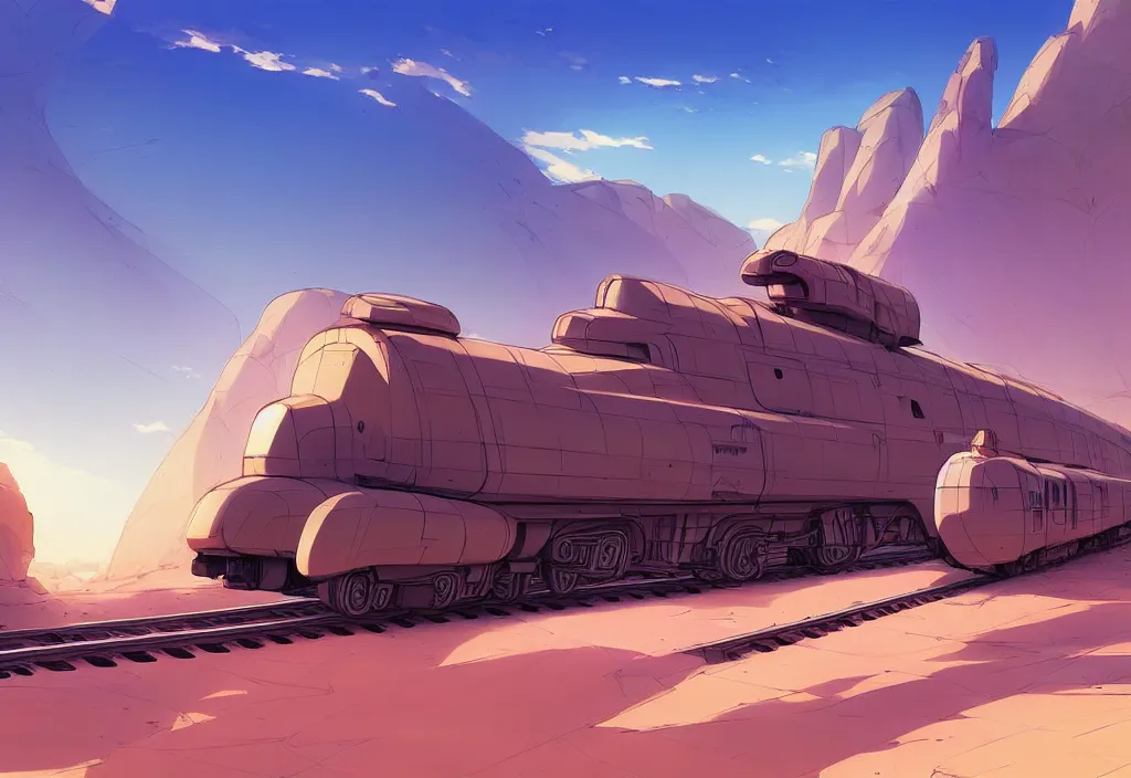 Prompt: futuristic train in a desert, rocks, anime, official fanart behance hd artstation by jesper ejsing and makoto shinkai, 4 k,