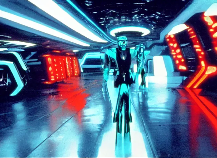 Prompt: scene from the 1982 science fiction film TRON