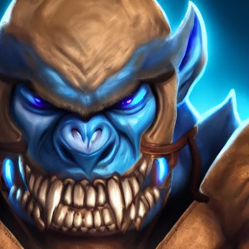 Image similar to portrait of blue garrosh hellscream 4k