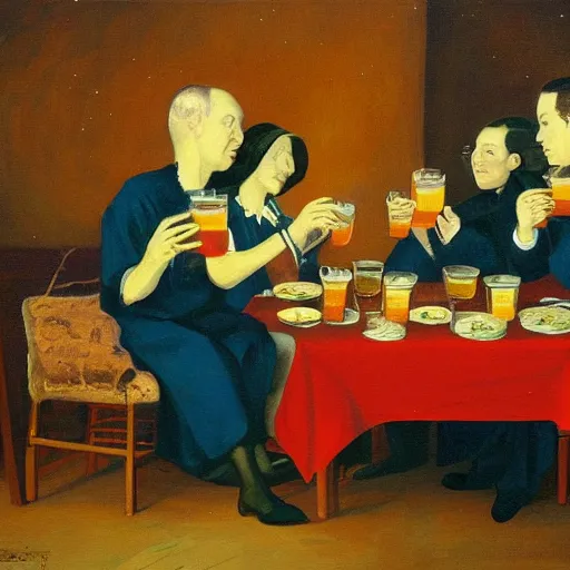 Image similar to dolphin astronomers drinking beer, old painting