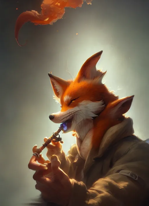 Prompt: cute kitsune smoking a pipe, subsurface scattering, by jesper ejsing, justin gerard, tomasz alen kopera, cgsociety and fenghua zhong, highly detailed, rim light, cinematic lighting, illustration, art, octane render, very coherent, cinematic, hyper realism, high detail, octane render, 8 k