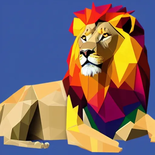 Prompt: a scrambled jigsaw puzzle of a low-poly lion