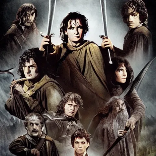 Image similar to lord of the rings, in style of the army of darkness poster