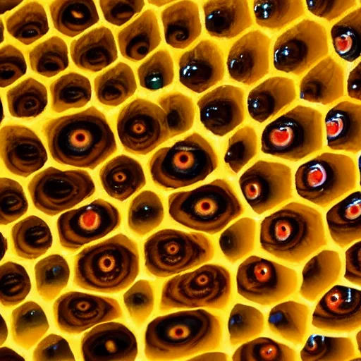 Image similar to honeycomb full of terrified eyes