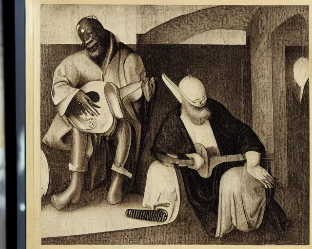 Image similar to ornette coleman and marc ribot by hieronymus bosch