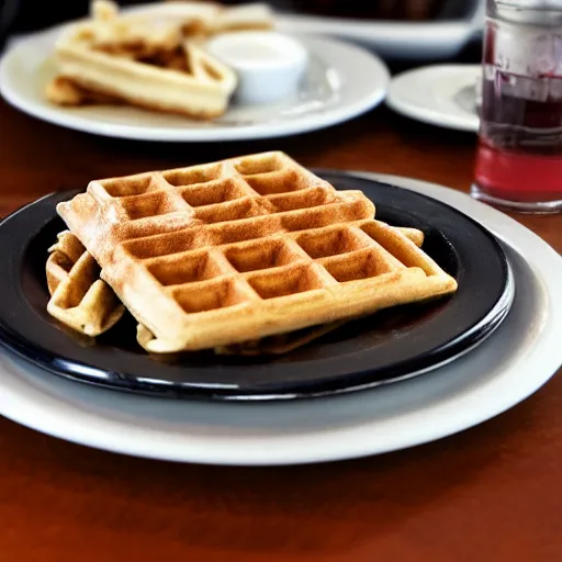 Prompt: first person perspective picture of arms on table, wafflehouse