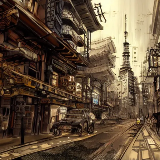 Image similar to tokyo, steampunk style, concept art