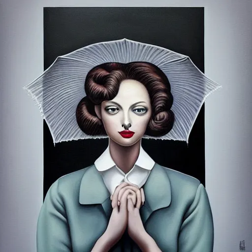 Image similar to a painting of a stylish person in the present, an ultrafine detailed painting by rafal olbinski, behance contest winner, pop surrealism, detailed painting, very detailed, minimalist, skeuomorphic, airbrush art