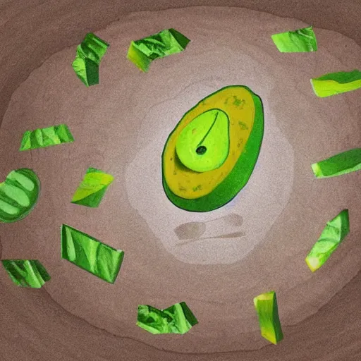 Prompt: avocado being stolen, parietal art style, cave painting, petroglyph inside a cavern