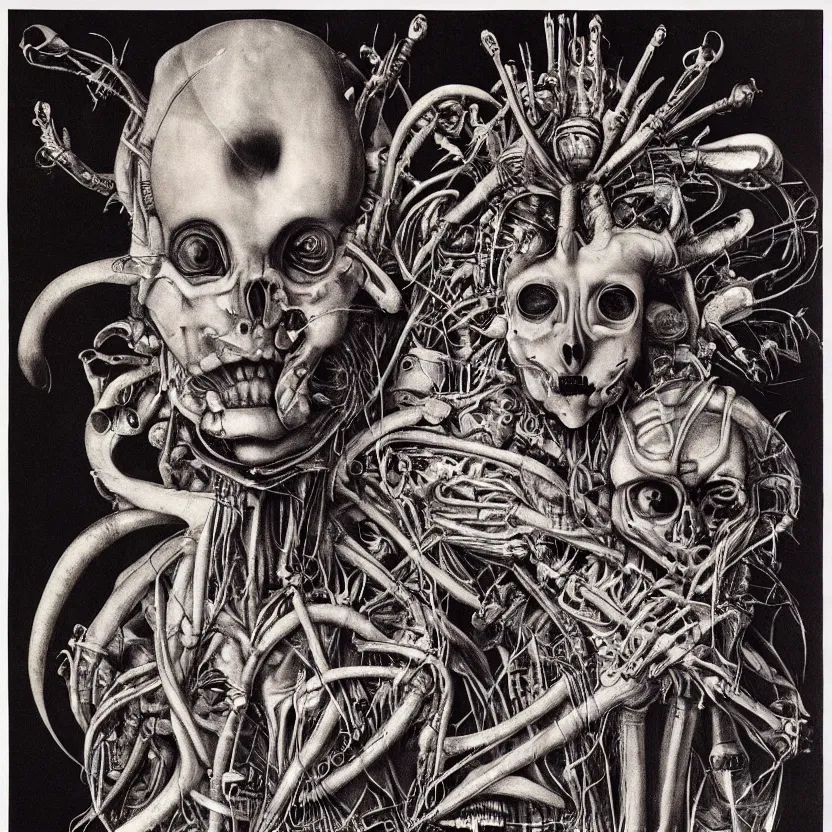 Image similar to post - punk new age album cover, asymmetrical design, alien, magic, apocalypse, psychedelic, highly detailed, black white pink, magic, giger h. r., giuseppe arcimboldo