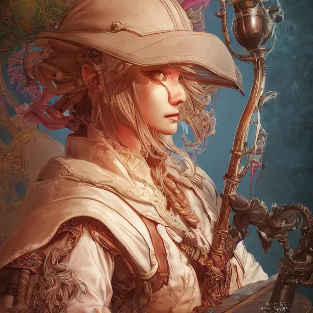 Image similar to the portrait of neutral good colorful female cleric bard as absurdly beautiful, gorgeous, elegant, skinny gravure idol, an ultrafine hyperdetailed illustration by kim jung gi, irakli nadar, intricate linework, sharp focus, bright colors, octopath traveler, final fantasy, unreal engine 5 highly rendered, global illumination, radiant light, detailed and intricate environment