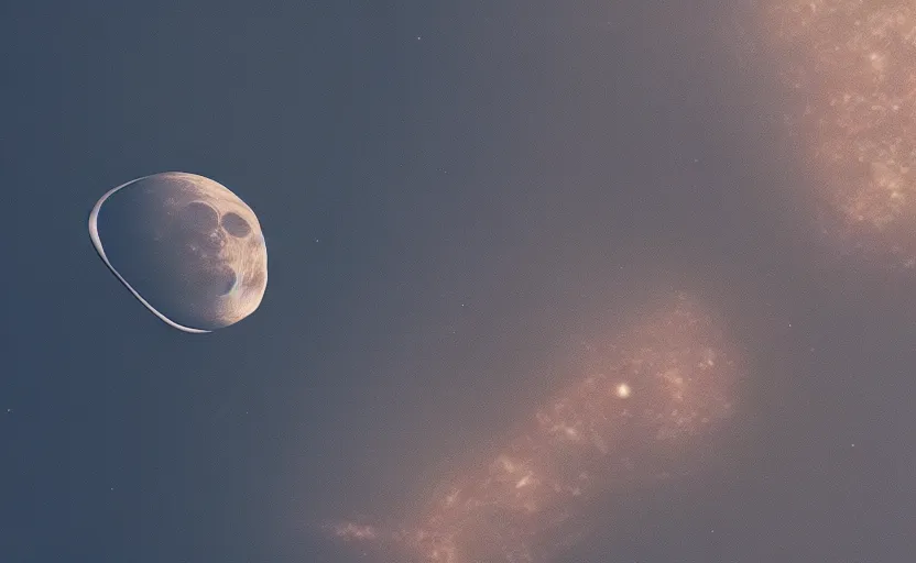 Image similar to flying to the moon, cinematic lighting, 8 k