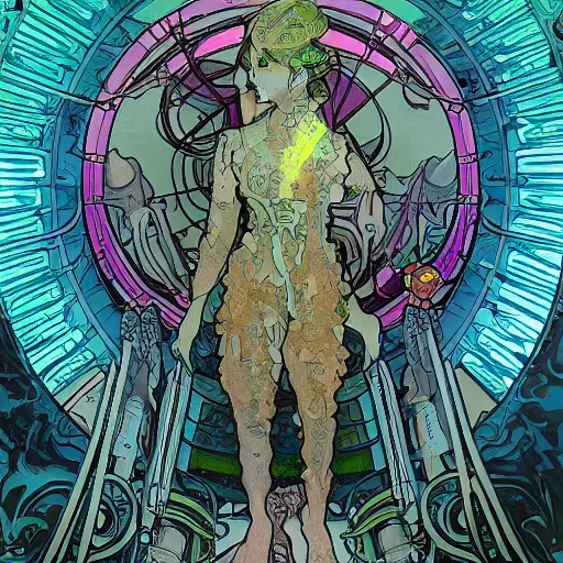 Prompt: cyberpunk cryo chamber at the bottom of the sea by guillermo del toro and alphonse mucha and arcane, lab environment background, art nouveau, science fiction, ultra wide angle, wet, rich colors