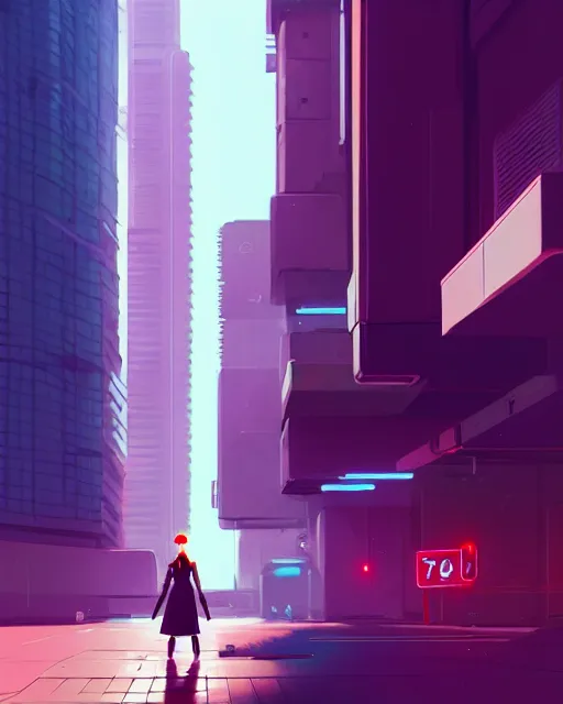 Image similar to a woman walking down a street next to tall buildings, cyberpunk art by james gilleard, cgsociety, photorealism, speedpainting, artstation hq, artstation hd