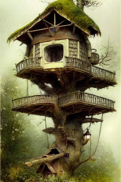 Image similar to (((((1950s fairy tale cottage tree house . muted colors.))))) by Jean-Baptiste Monge !!!!!!!!!!!!!!!!!!!!!!!!!!!