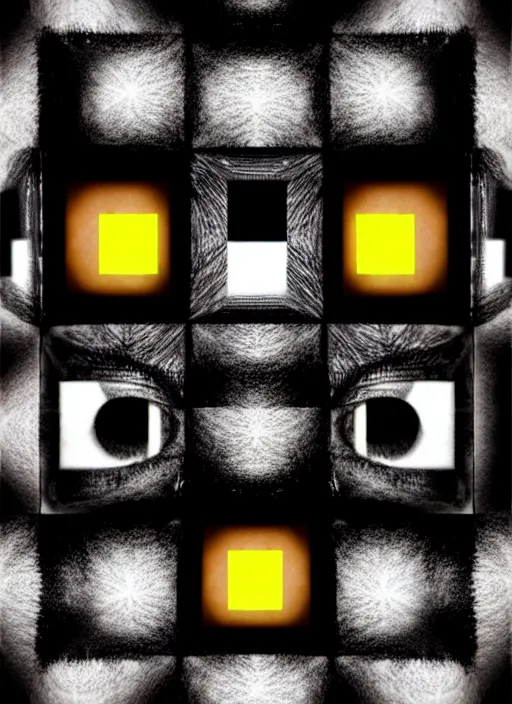 Image similar to grid montage of cube shaped eyes cubes, square shaped black dilated pupils cubes, cube shaped irises, detailed colored textures, lashes, advanced art, art styles mix, wet reflections in square eyes, sunshine light, hd macro photograph, from side, various eyelid positions, square black pupil centered