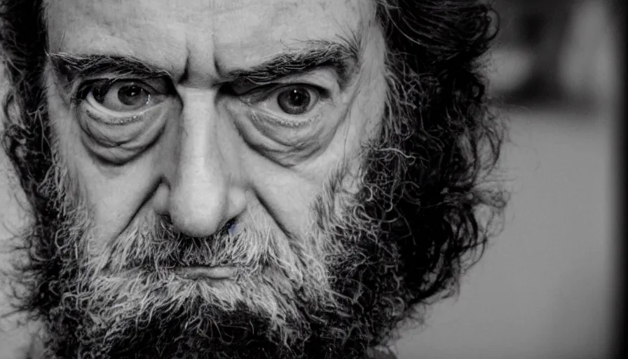 Image similar to hyper-realistic and detailed 2010s movie still portrait of stanley kubrick, Leica SL2 30mm, beautiful color, high quality, high textured, cinematic, low angle shot