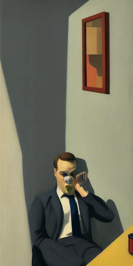 Image similar to portrait of a man without mouth by Edward Hopper and James Gilleard, highly detailed