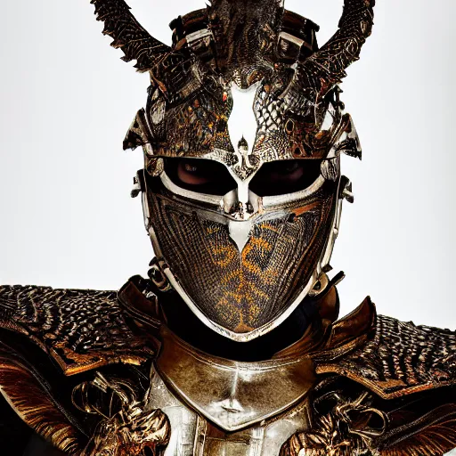 Image similar to a portrait of a beautiful young male wearing an alexander mcqueen armor made of dragon skin , photographed by andrew thomas huang, artistic