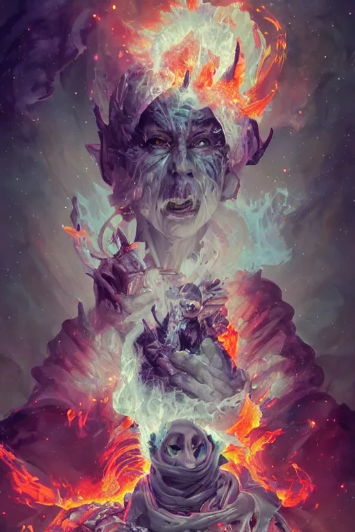 Image similar to the look of picachu, necromancer, witch - doctor covered with ice exploding into fire, full of wrinkles and imperfections, electricity highly detailed, high contrast, light reflection, trippy, nebula, trending on artstation by artgem, by peter mohrbacher, by wlop, by ruan jia