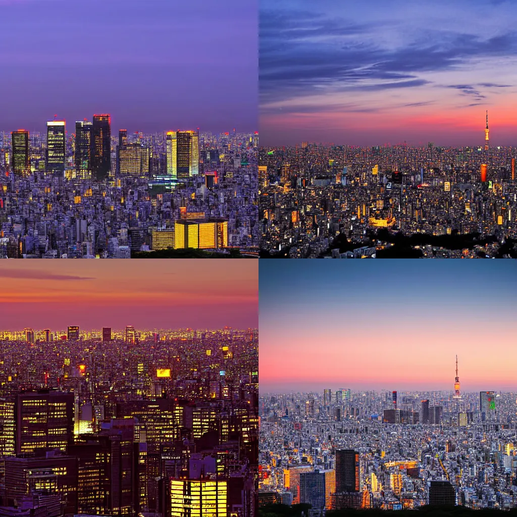 Prompt: The skyline of Tokyo at sunset, photograph