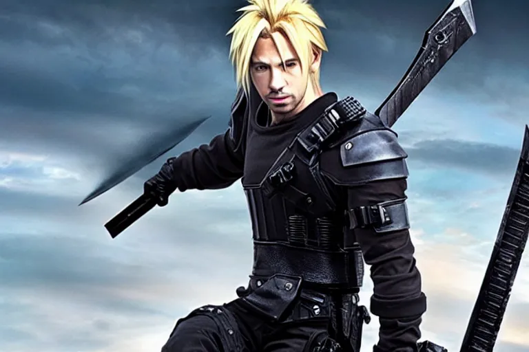 Prompt: live action film still of ( nathan fielder ) playing cloud strife in the new sci - fi movie